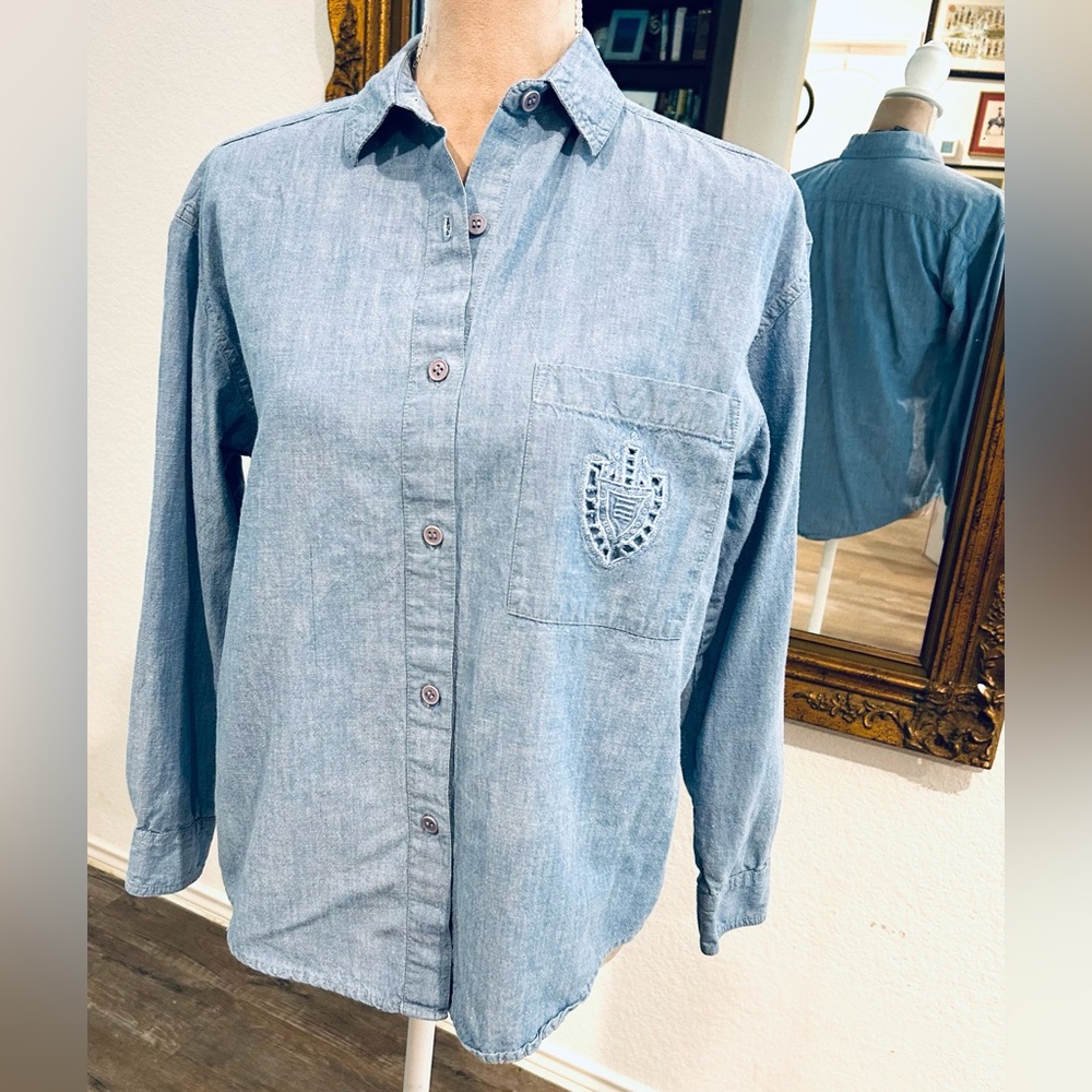 Gitano Vintage Denim Chambray Blouse Shirt Top Western Casual Sz M